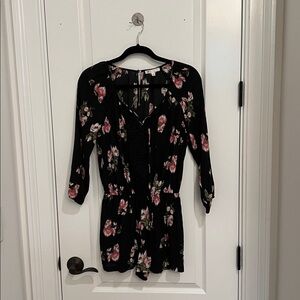 DR2 Black Romper with Pink Floral Design